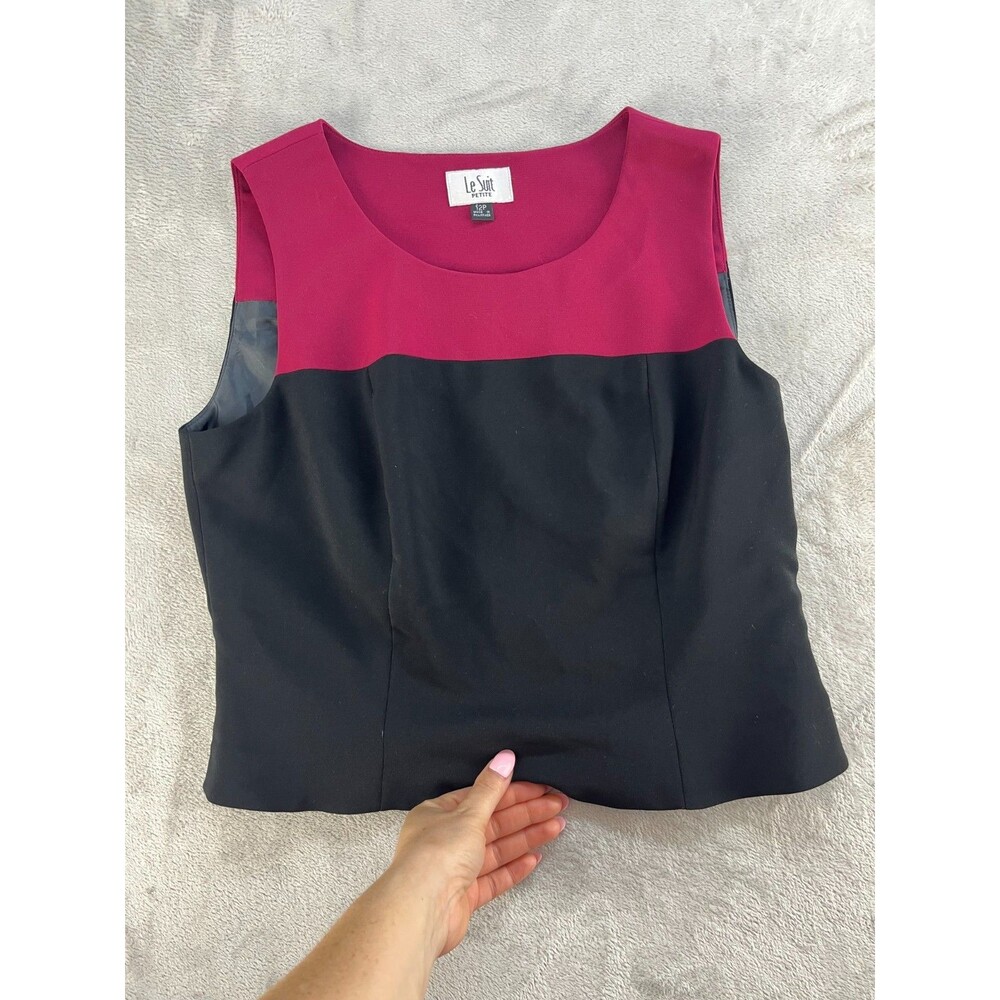 Le Suit Separates Top Womens Size 12P Black Tank Blouse Side Zip Career